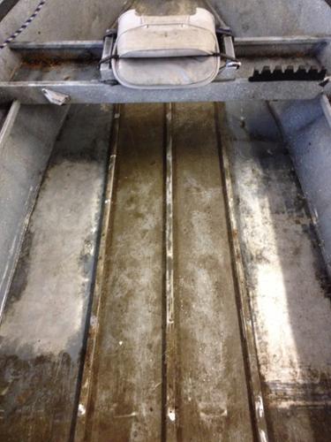 Drift boat floor after the wooden top plate was removed.